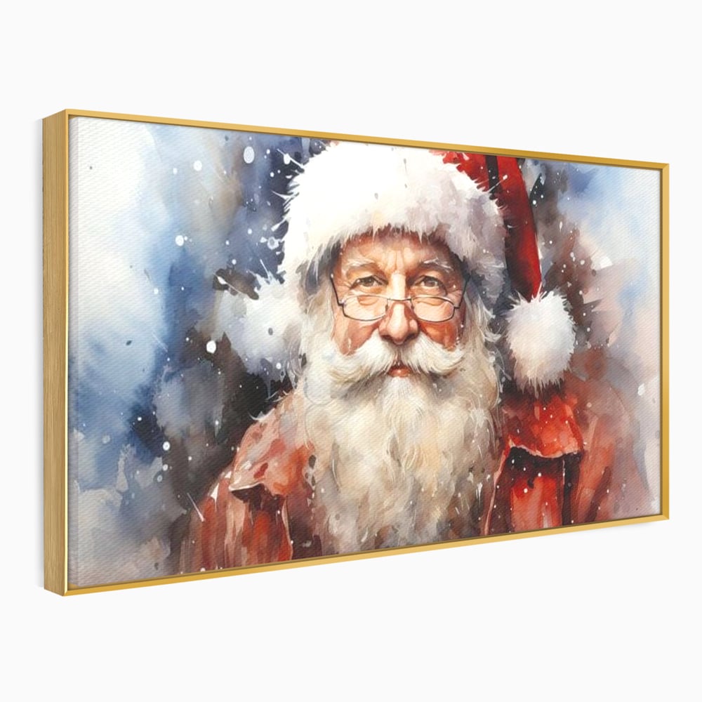 Tablou canvas cu tablou canvas cu mos craciun, in rama de aluminiu auriu